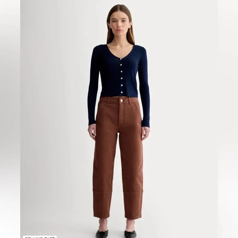 EVERLANE THE UTILITY BARREL PANT BROWN ORGANIC COTTON SIZE 00 - Picture 1 of 12